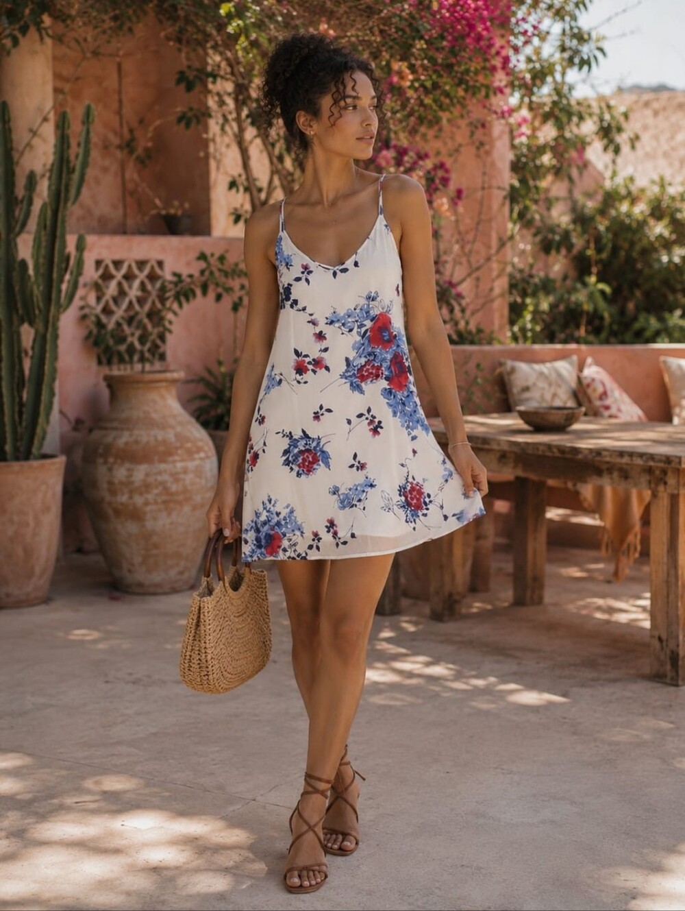 VINTAGE Jody California CALIF Mini Dress MEDIUM Floral Strappy A-Line‎ 13961-03